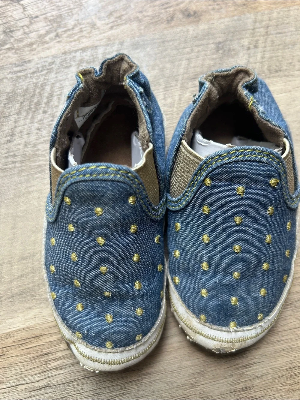 Robeez Blue Denim Slip-On Baby Shoes with Gold Dots